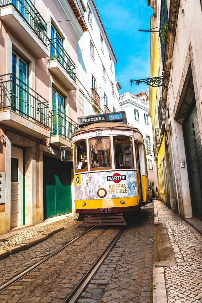 A Lisbon street with a yellow tram, illustrative destination image